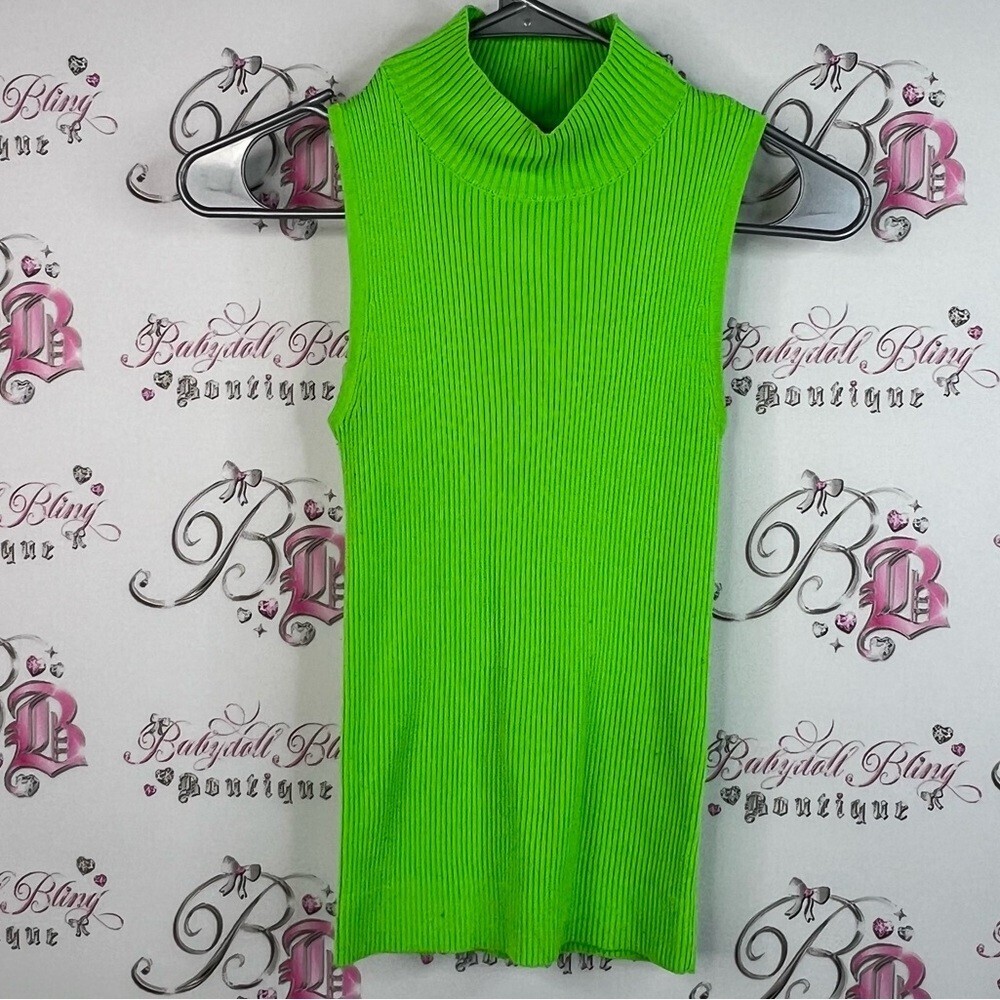 Twik turtleneck tank top bright neon Vibrant Lime Green Sleeveless knit